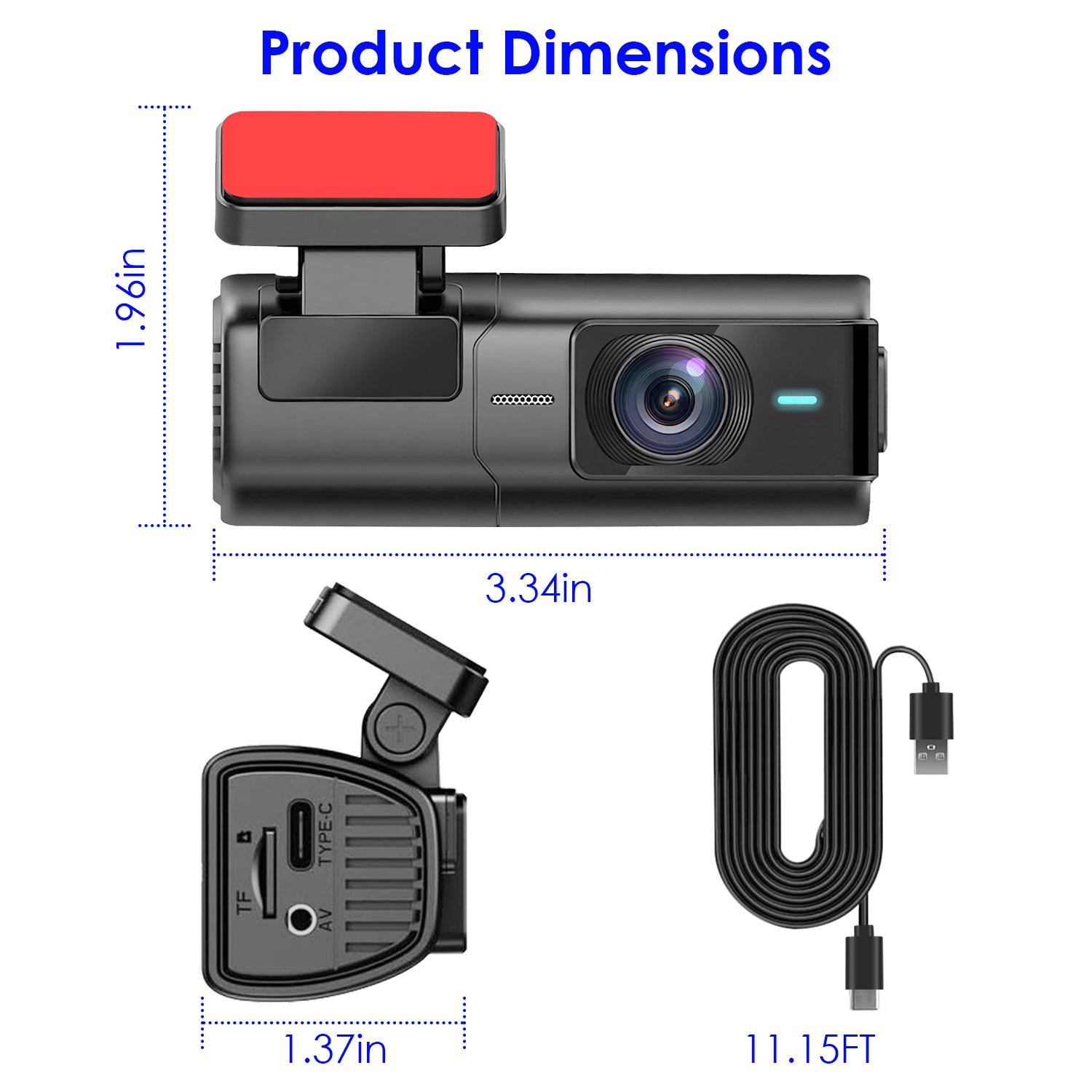 1Pc 2K HD Front Dash Cam For Car With IPS Screen Night Vision Loop
