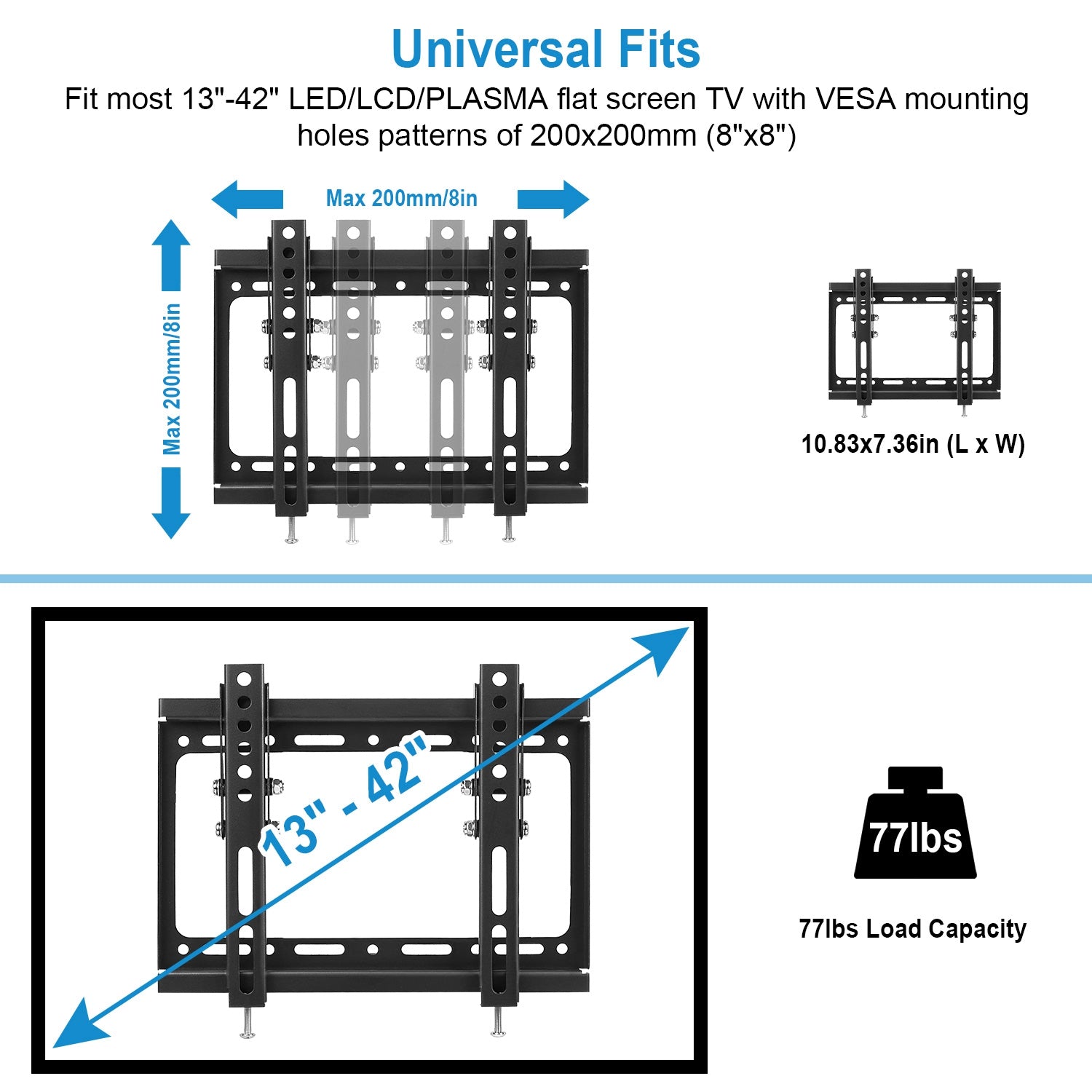 TV Wall Mount Bracket Tilt For 13in-42in LED LCD PLASMA Flat TV VESA