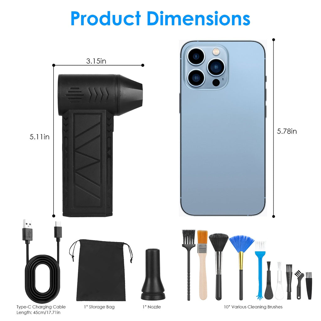 1Pc Compressed Air Duster with LED Light, up to 150000RPM Speed for PC