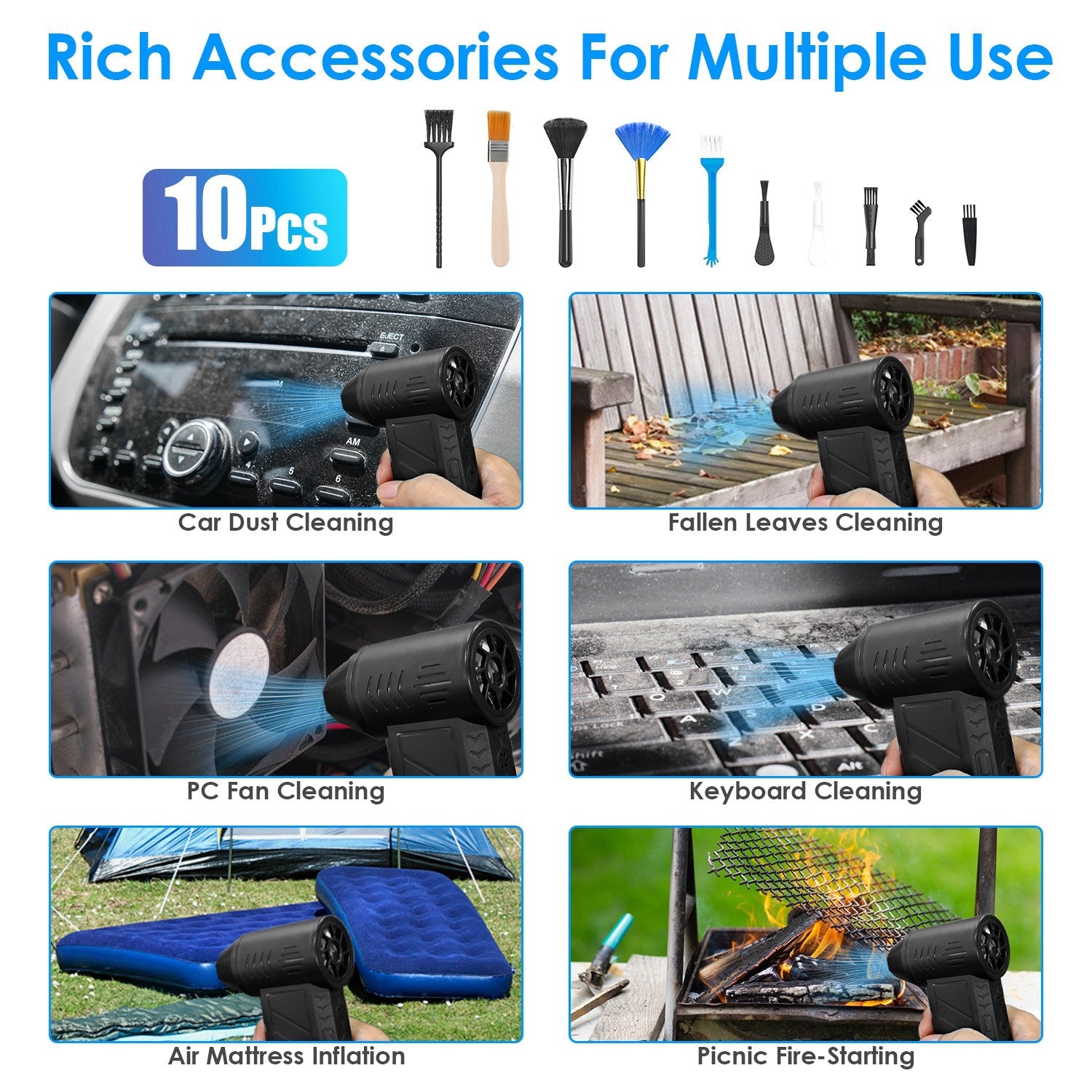 1Pc Compressed Air Duster with LED Light, up to 150000RPM Speed for PC