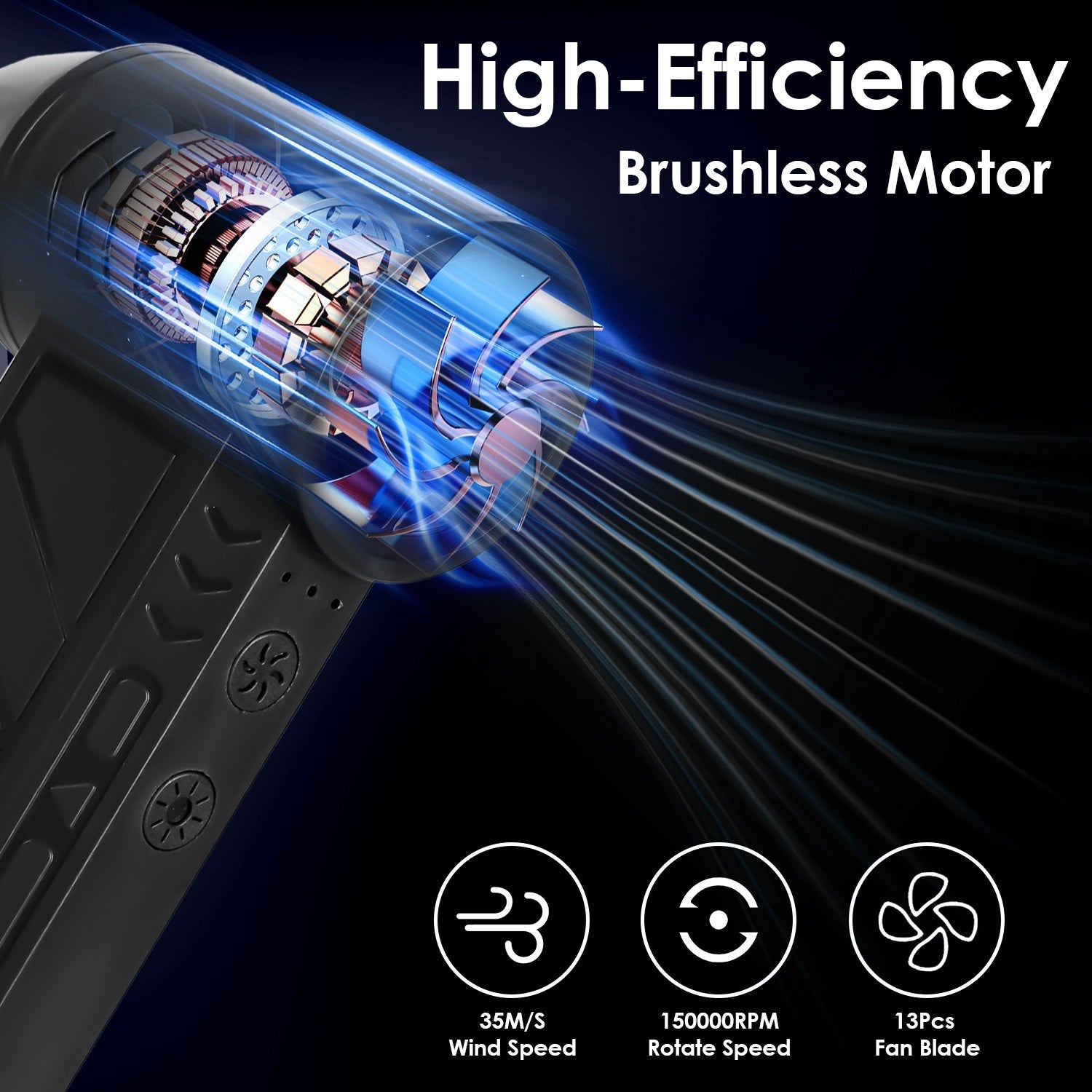 1Pc Compressed Air Duster with LED Light, up to 150000RPM Speed for PC