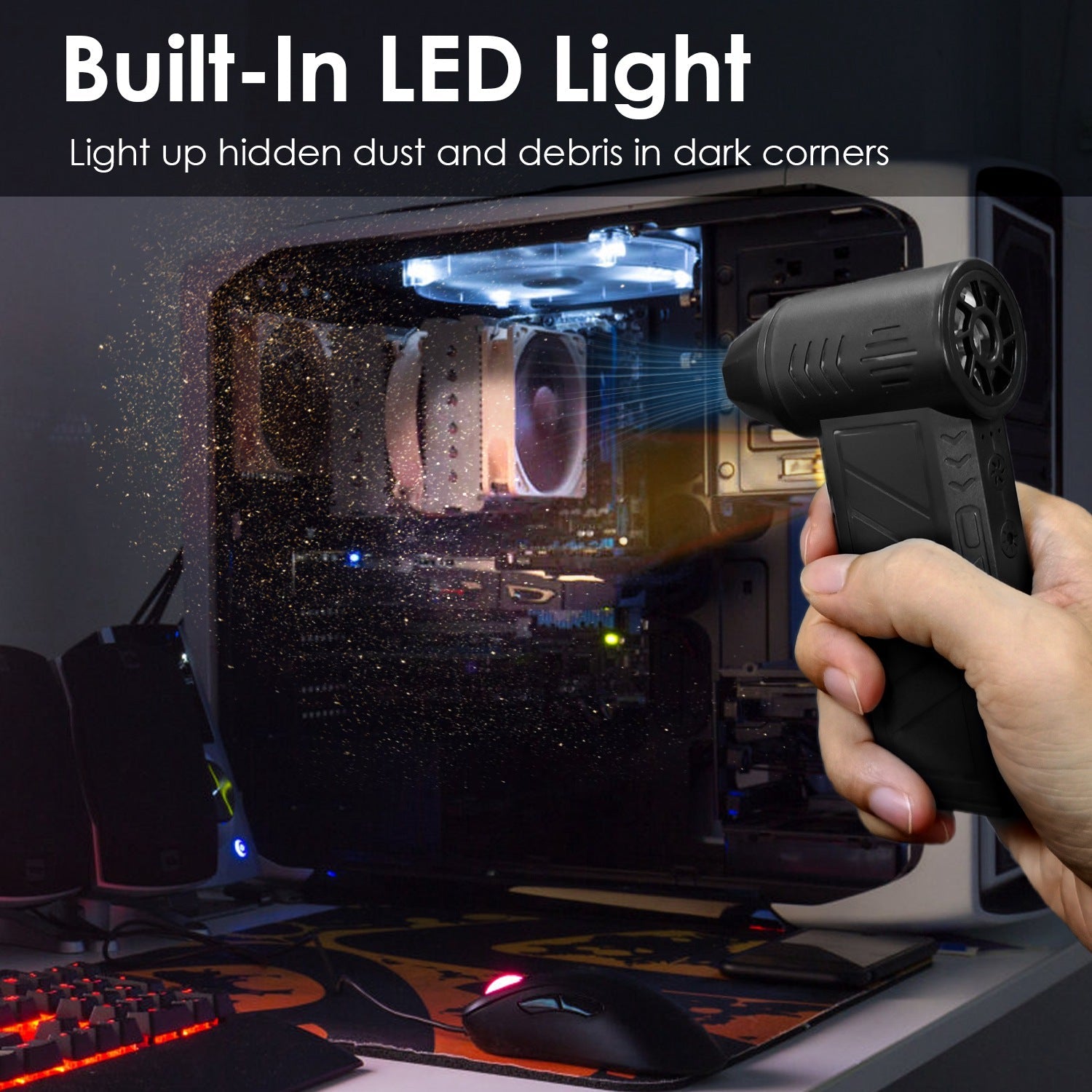 1Pc Compressed Air Duster with LED Light, up to 150000RPM Speed for PC