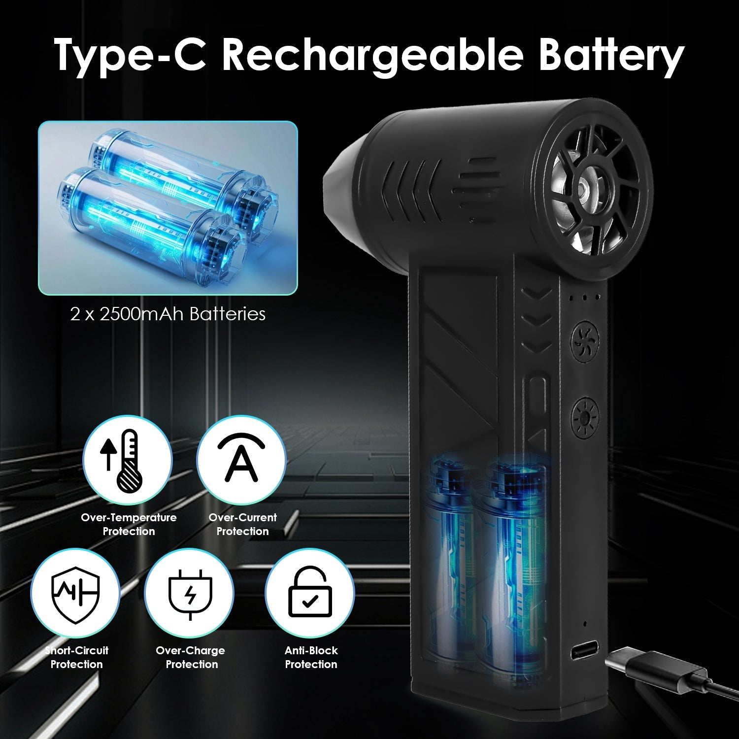 1Pc Compressed Air Duster with LED Light, up to 150000RPM Speed for PC