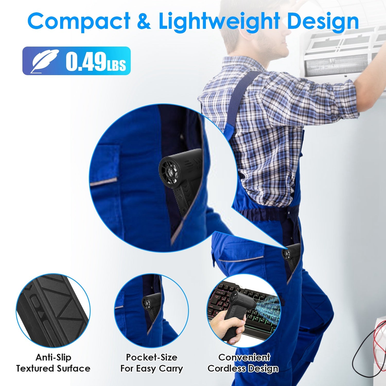 1Pc Compressed Air Duster with LED Light, up to 150000RPM Speed for PC
