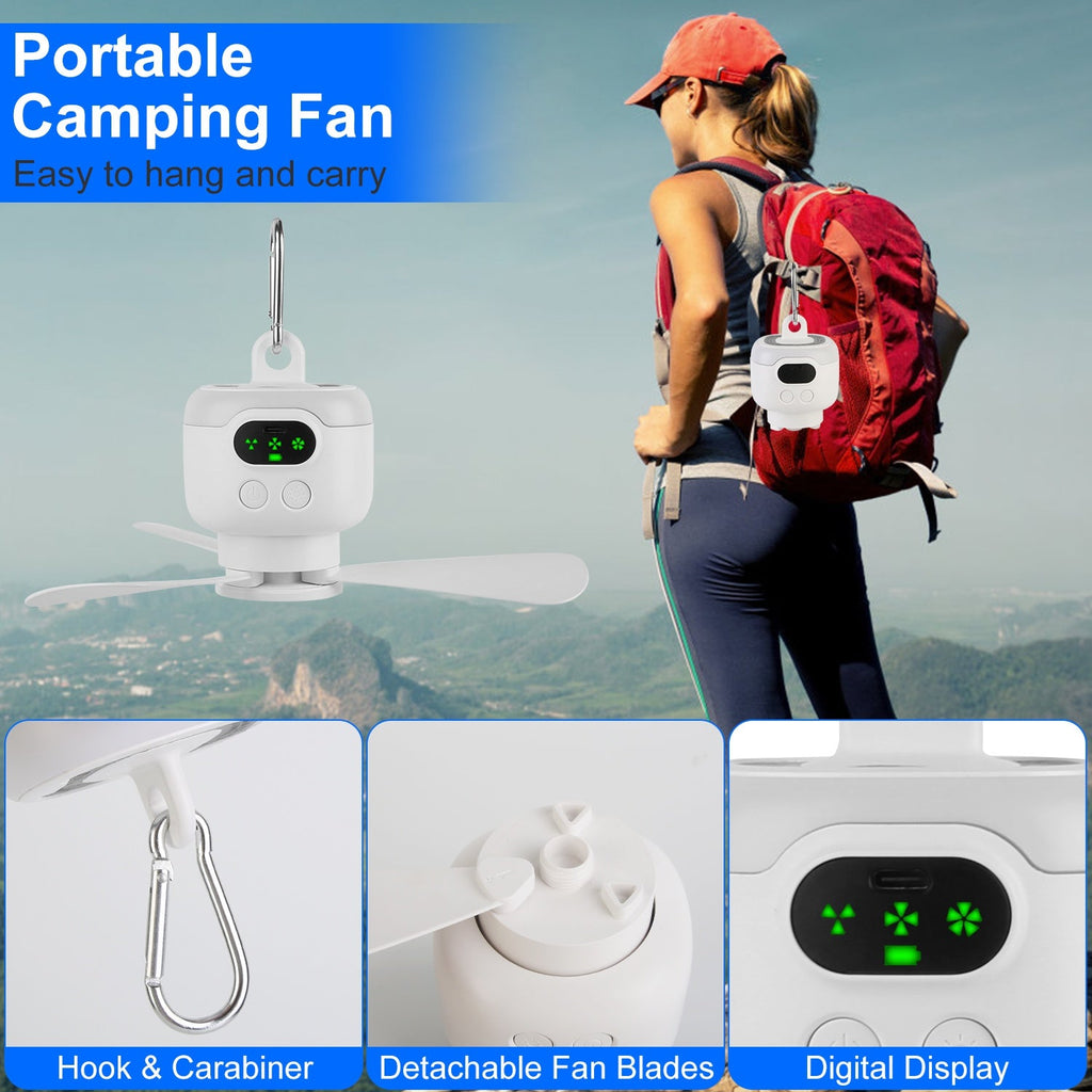 1Pc 2-in-1 Portable Camping Fan With LED Lantern 8000mAh Battery