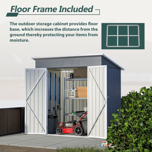 6'x4' Outdoor Metal Storage Shed For Garden Tools Lockable Door With