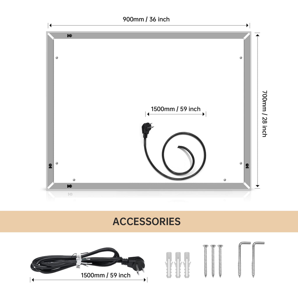 Miroir de salle de bain à LED avec commande par bouton tactile