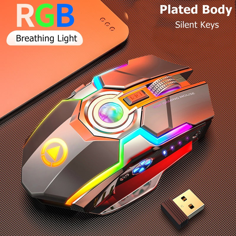 Wireless RGB Rechargeable Gaming Mouse with Mute Button