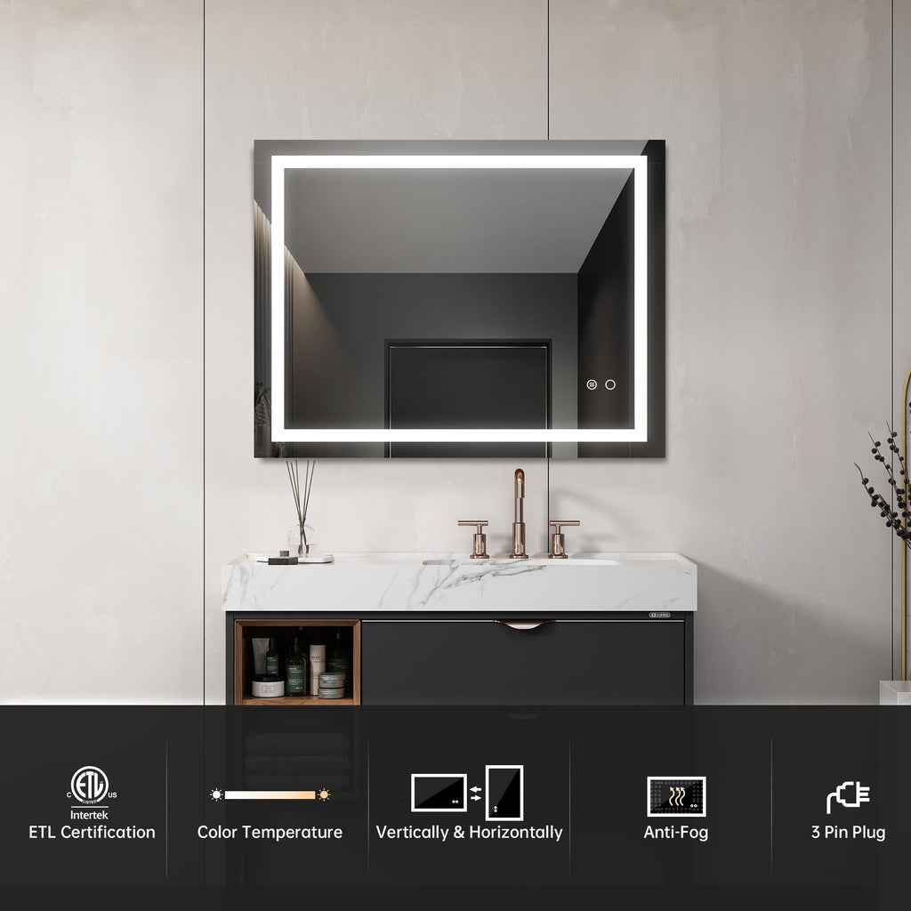 Miroir de salle de bain à LED avec commande par bouton tactile