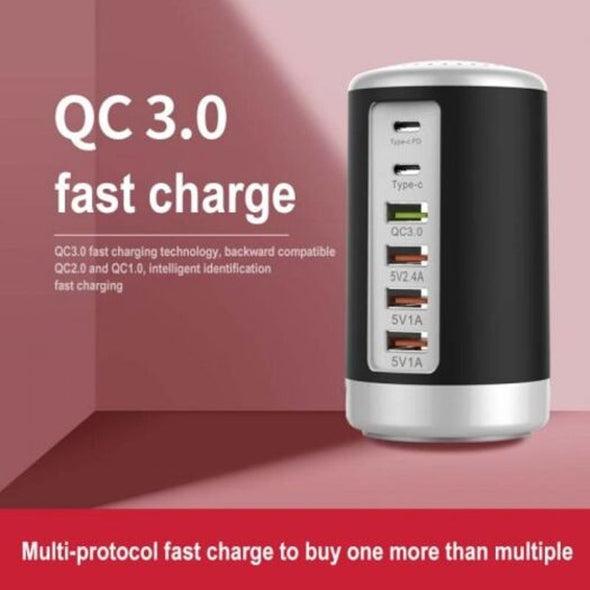 6-Port Cylindrical Adapter 65W High-Power Fast Charge