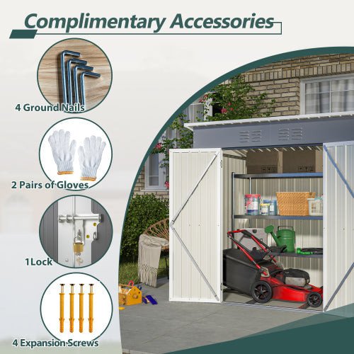 6'x4' Outdoor Metal Storage Shed For Garden Tools Lockable Door With