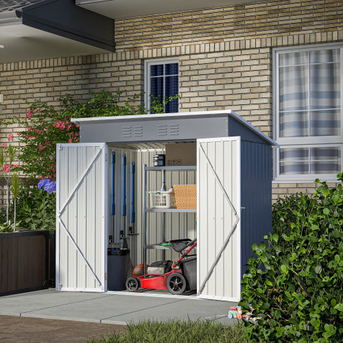 6'x4' Outdoor Metal Storage Shed For Garden Tools Lockable Door With
