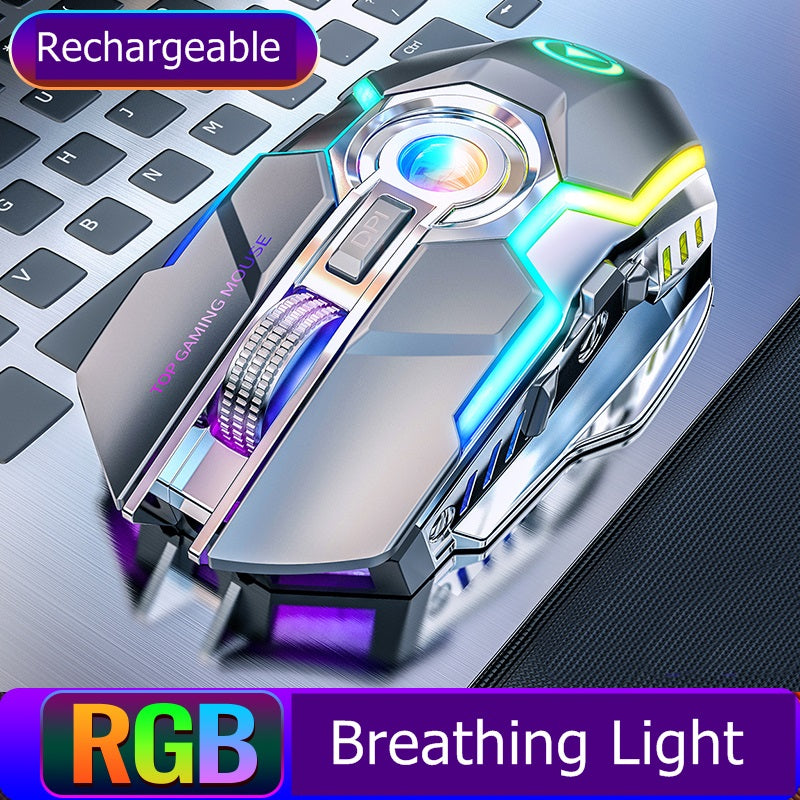 Wireless RGB Rechargeable Gaming Mouse with Mute Button