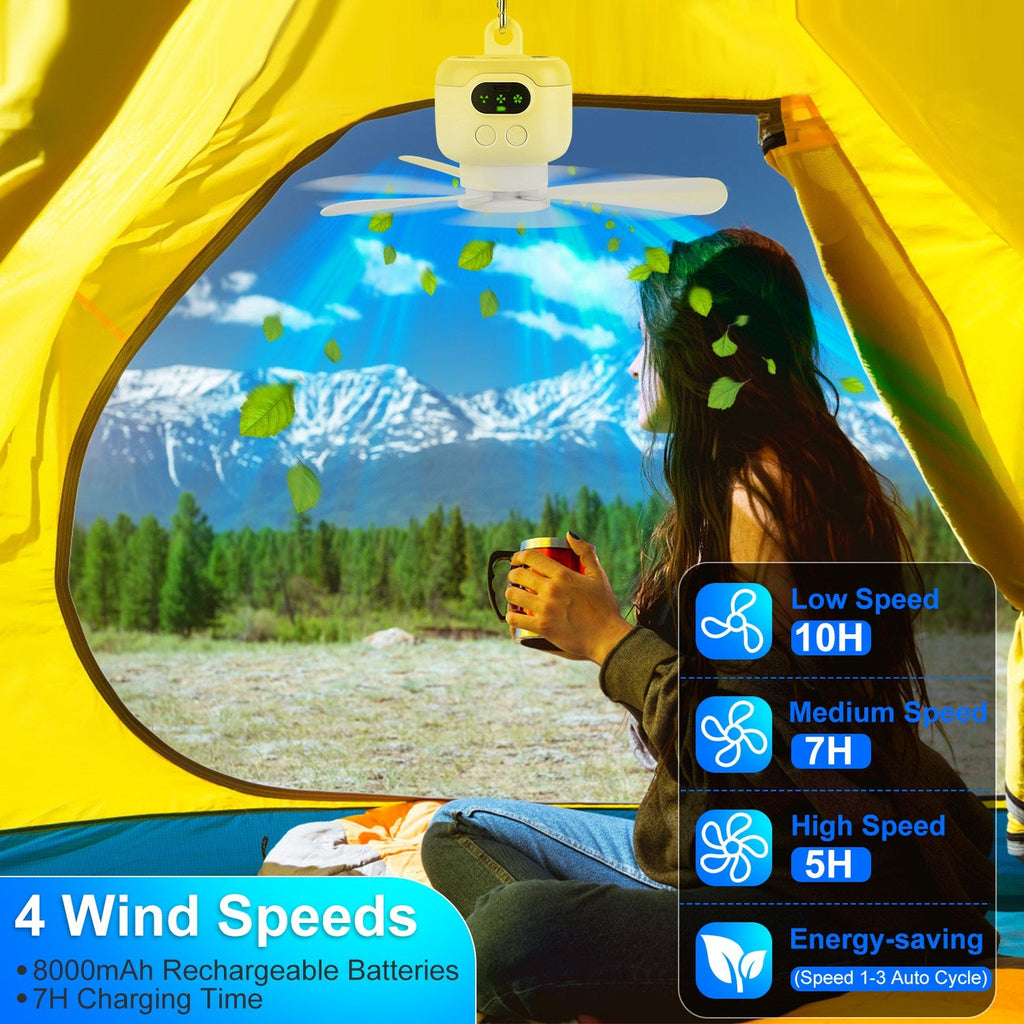 1Pc 2-in-1 Portable Camping Fan With LED Lantern 8000mAh Battery