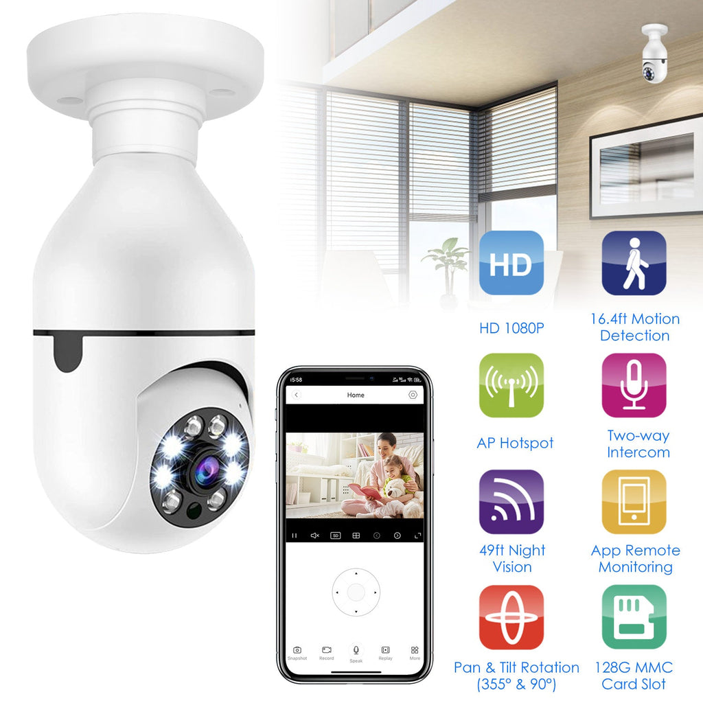 1Pc E27 WiFi Bulb Camera 1080P FHD WiFi IP Pan Tilt Security