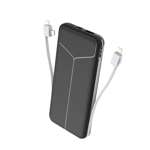10000mAh Power Bank Portable Charger With US Plug 2 Built-in Cables