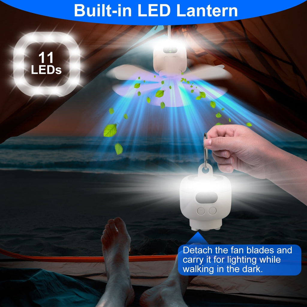 1Pc 2-in-1 Portable Camping Fan With LED Lantern 8000mAh Battery