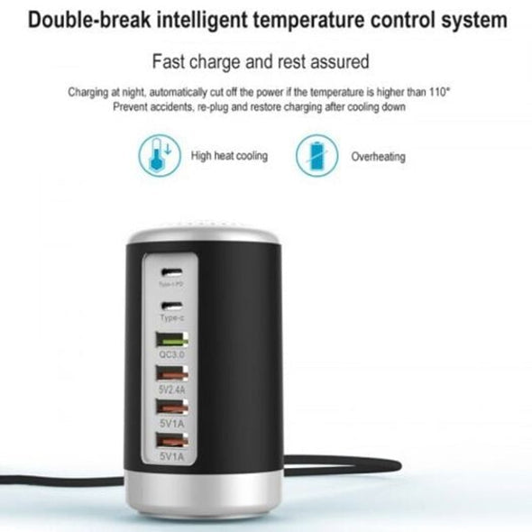 6-Port Cylindrical Adapter 65W High-Power Fast Charge
