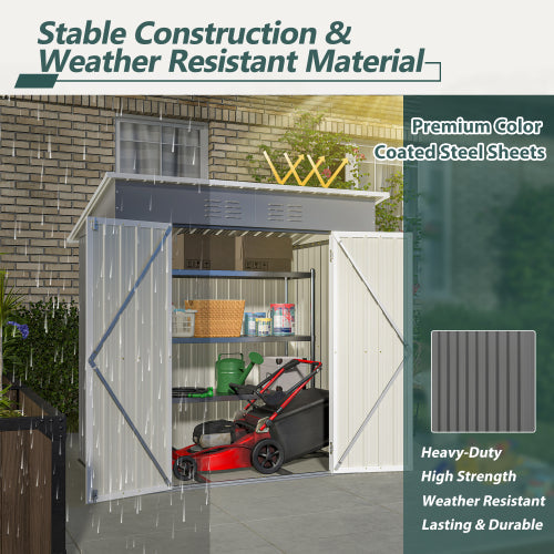 6'x4' Outdoor Metal Storage Shed For Garden Tools Lockable Door With