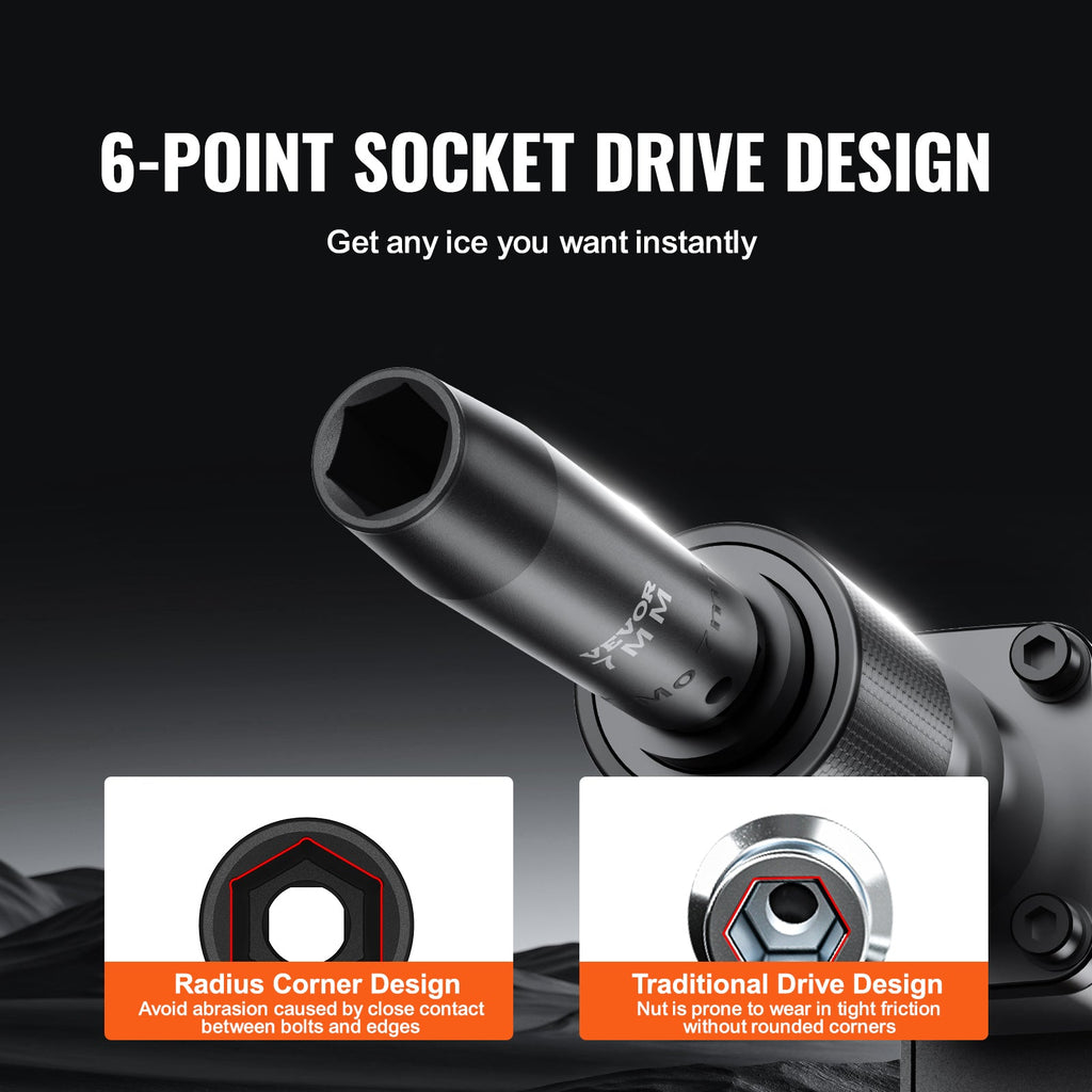 VEVOR Drive Impact Socket Set 6 Point Cr-Mo Alloy Steel For Auto