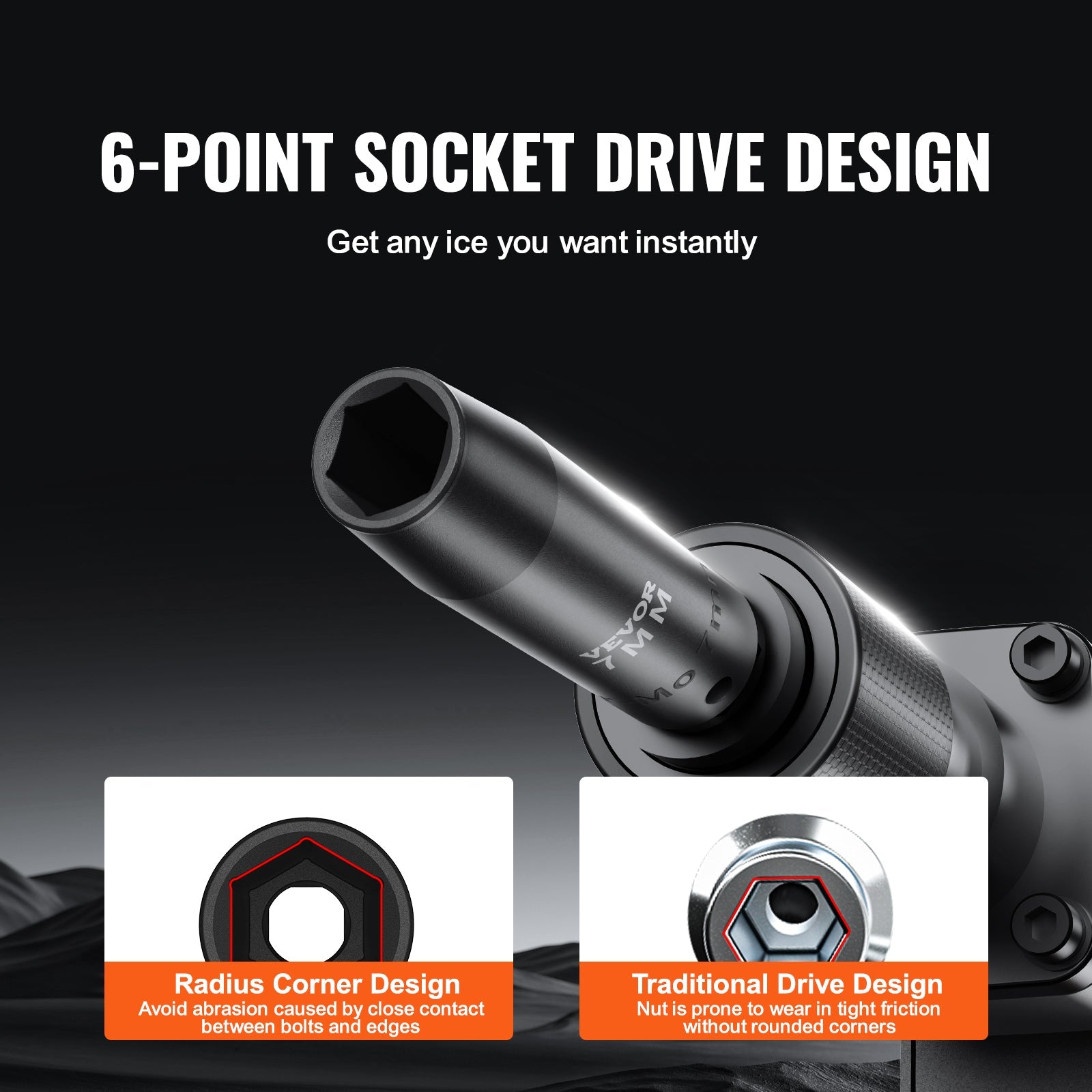 VEVOR Drive Impact Socket Set 6 Point Cr-Mo Alloy Steel For Auto