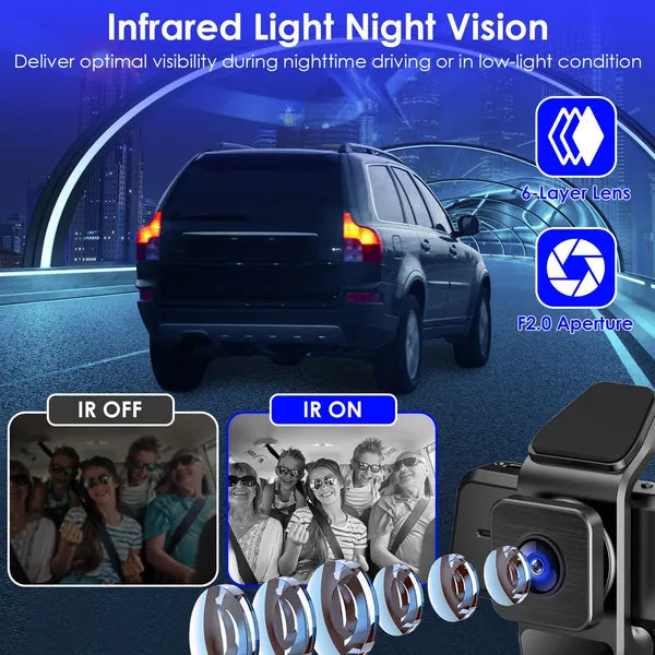 1080P FUD 3-Channel WiFi Dash Cam 170° Wide Angle Triple Car Camera