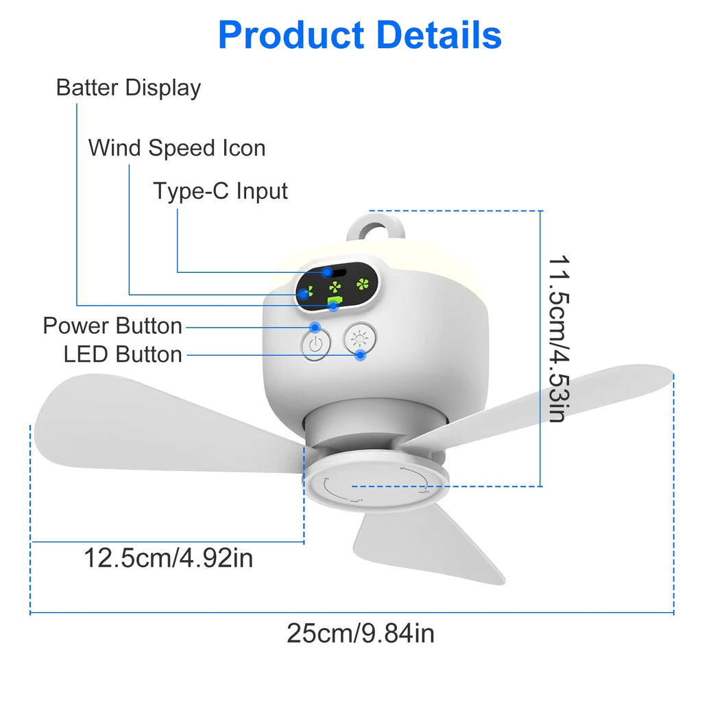 1Pc 2-in-1 Portable Camping Fan With LED Lantern 8000mAh Battery