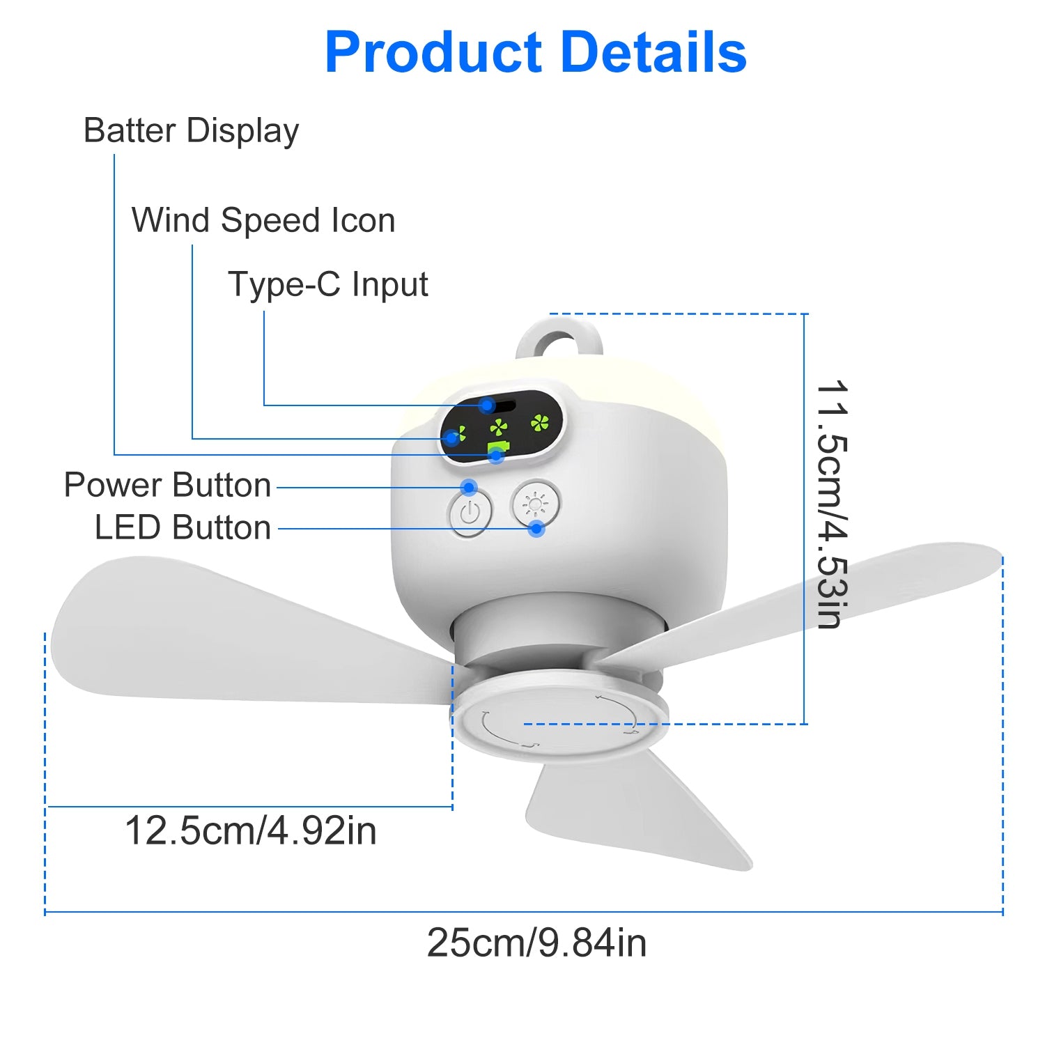 1Pc 2-in-1 Portable Camping Fan With LED Lantern 8000mAh Battery