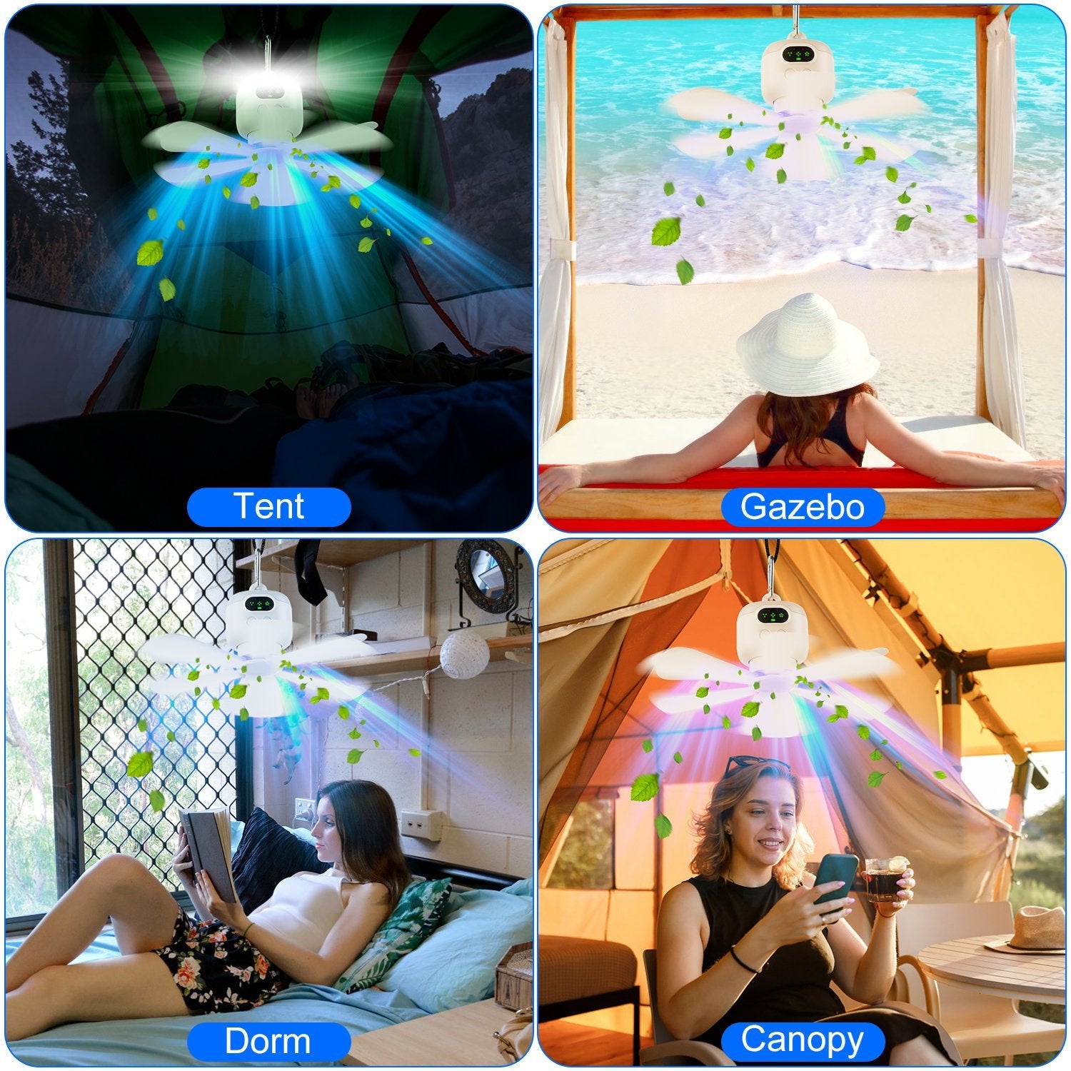 1Pc 2-in-1 Portable Camping Fan With LED Lantern 8000mAh Battery