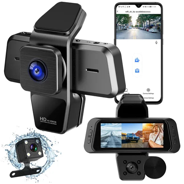 1080P FUD 3-Channel WiFi Dash Cam 170° Wide Angle Triple Car Camera