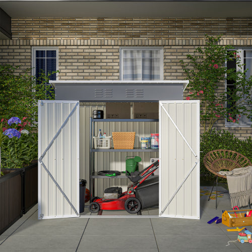 6'x4' Outdoor Metal Storage Shed For Garden Tools Lockable Door With