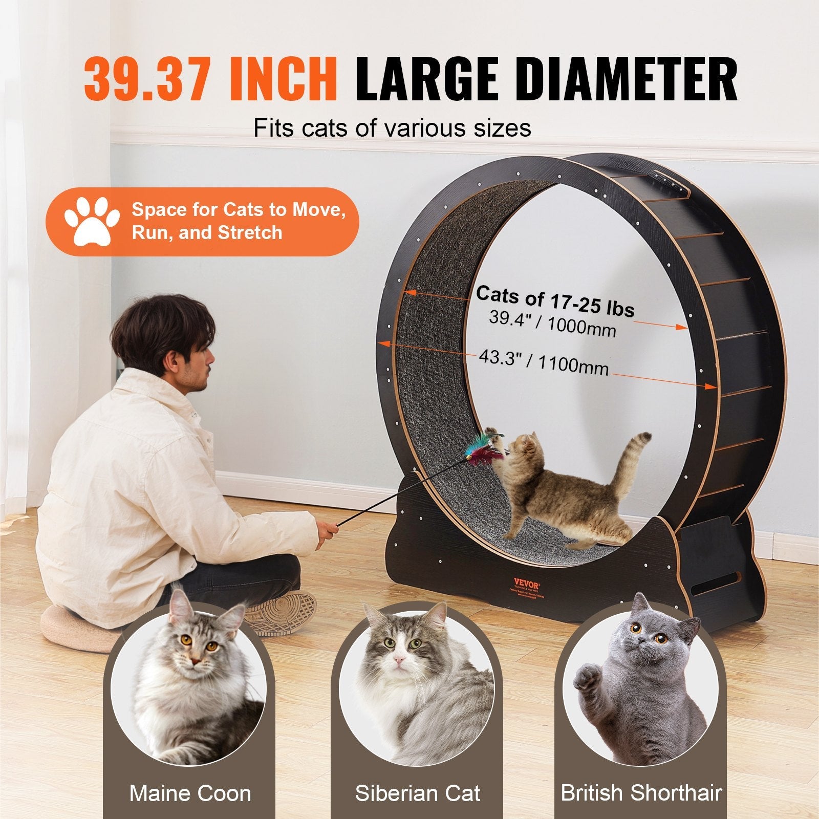 Cat Exercise Wheel 43.3" Large Cat Treadmill Wheel for Indoor Cats