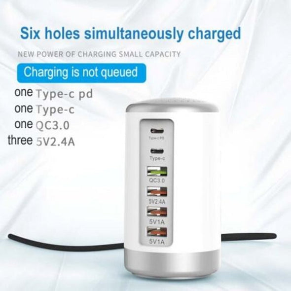 6-Port Cylindrical Adapter 65W High-Power Fast Charge