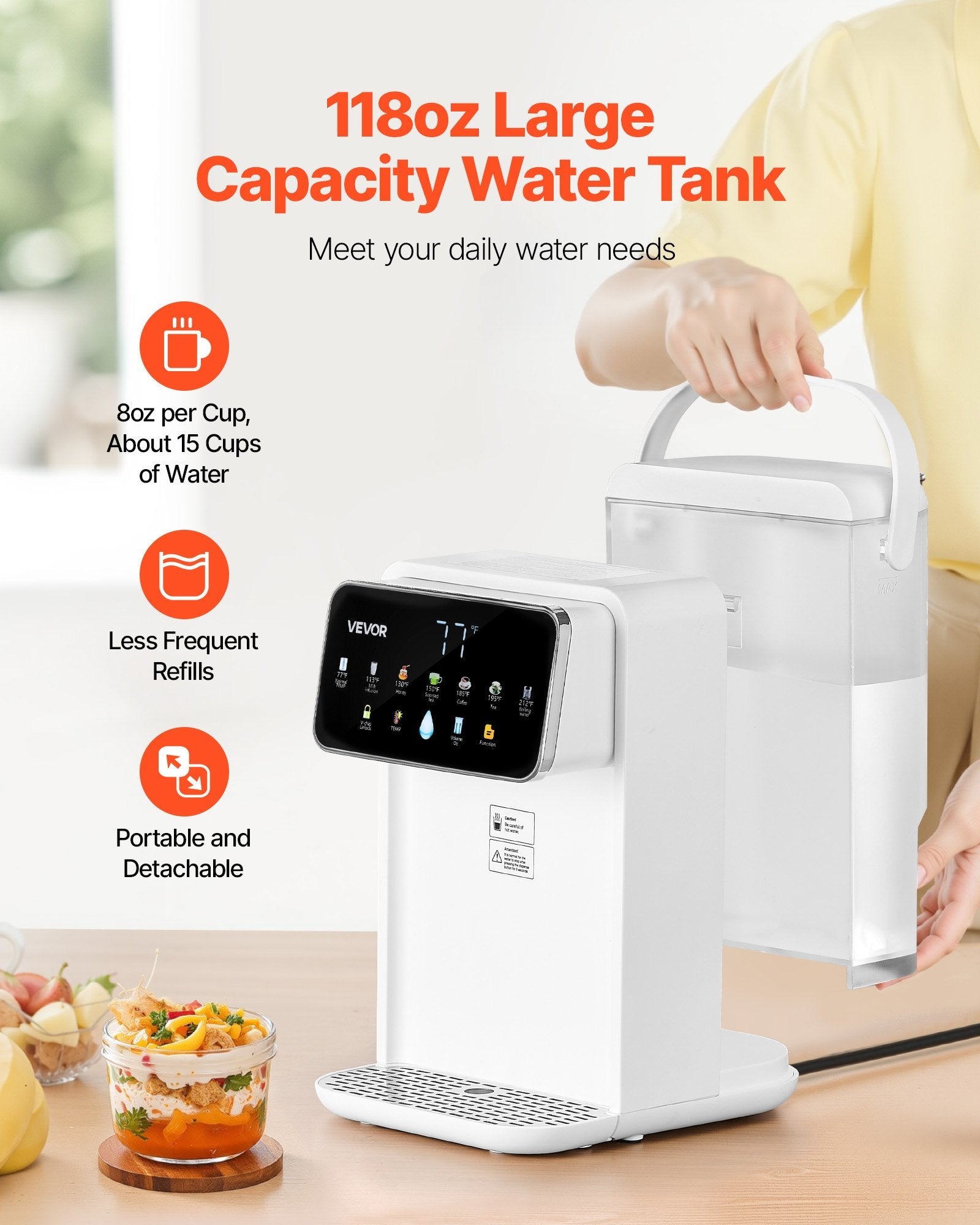 Comptoir Distributeur D'eau Chaude Instantané Avec 7 Températures 7 Volumes 118oz