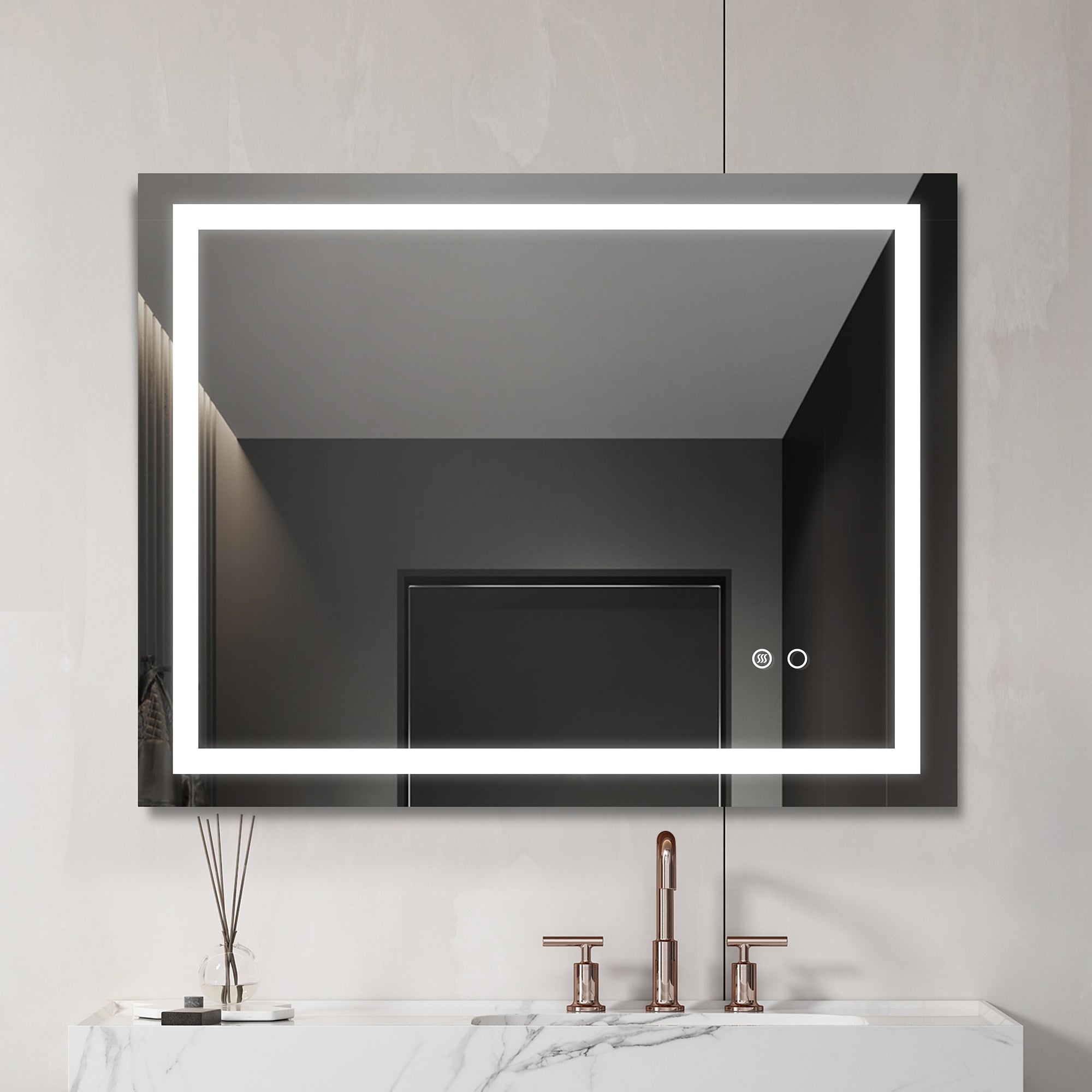 Miroir de salle de bain à LED avec commande par bouton tactile