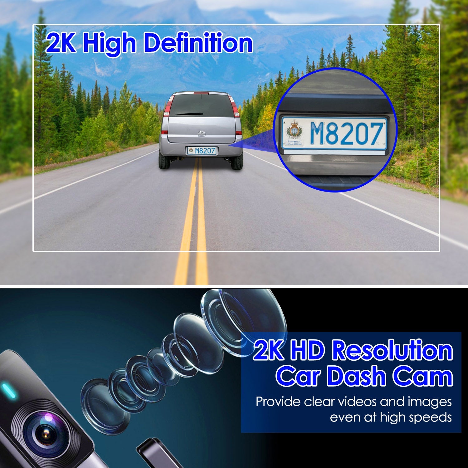1Pc 2K HD Front Dash Cam For Car With IPS Screen Night Vision Loop