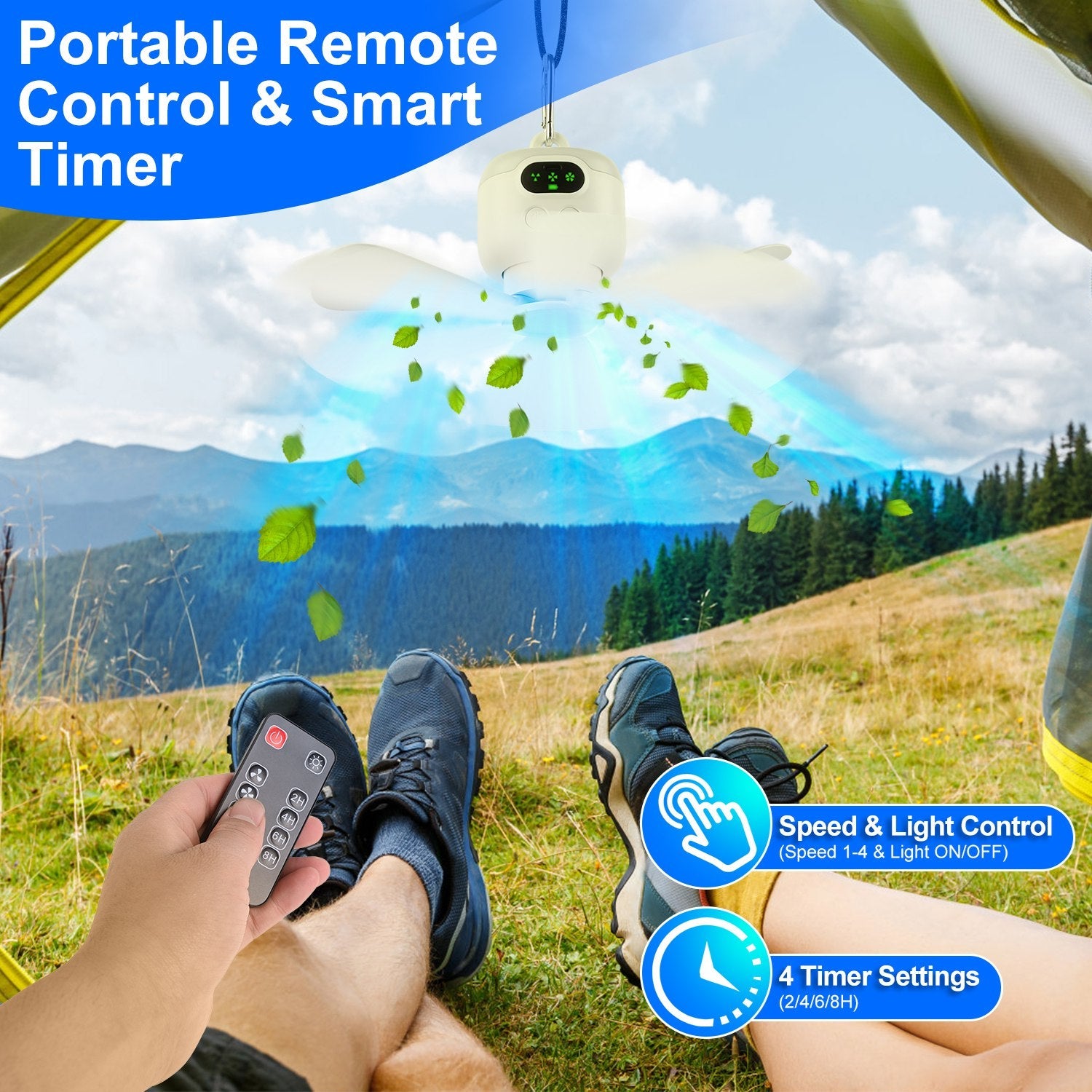 1Pc 2-in-1 Portable Camping Fan With LED Lantern 8000mAh Battery