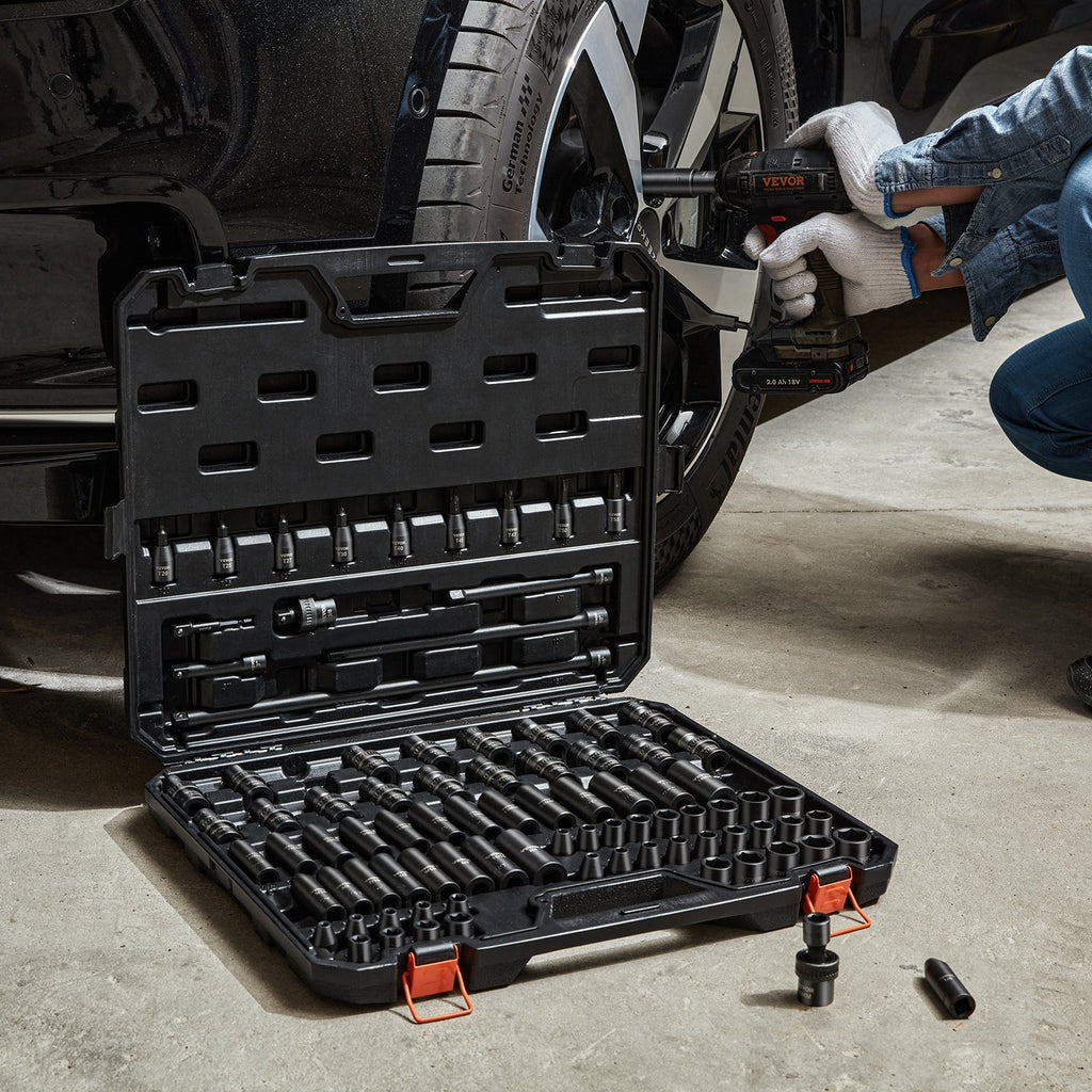VEVOR Drive Impact Socket Set 6 Point Cr-Mo Alloy Steel For Auto
