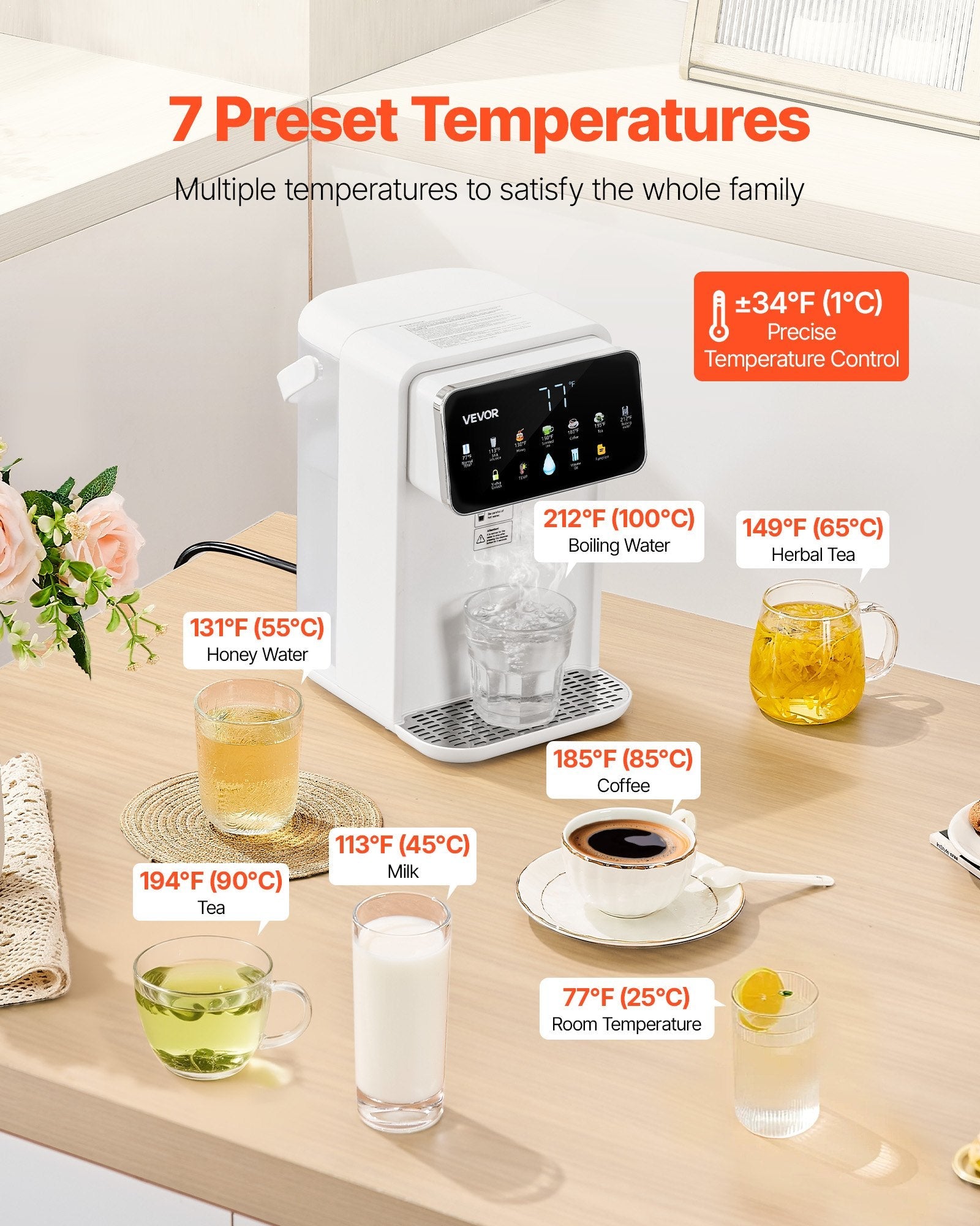 Comptoir Distributeur D'eau Chaude Instantané Avec 7 Températures 7 Volumes 118oz