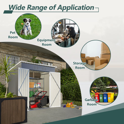 6'x4' Outdoor Metal Storage Shed For Garden Tools Lockable Door With